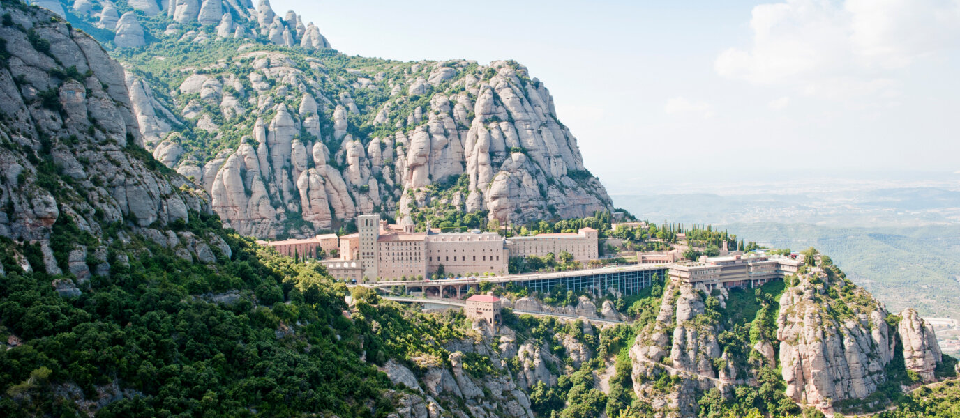 Montserrat mountain monastery and foothills near Barcelona